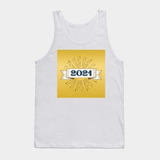 2021 happy new year holiday retro vintage theme blue gold yellow brown pattern Tank Top